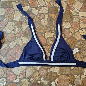 Anne Cole Women's Sporty Nautical Navy Blue Tie Bikini Top M